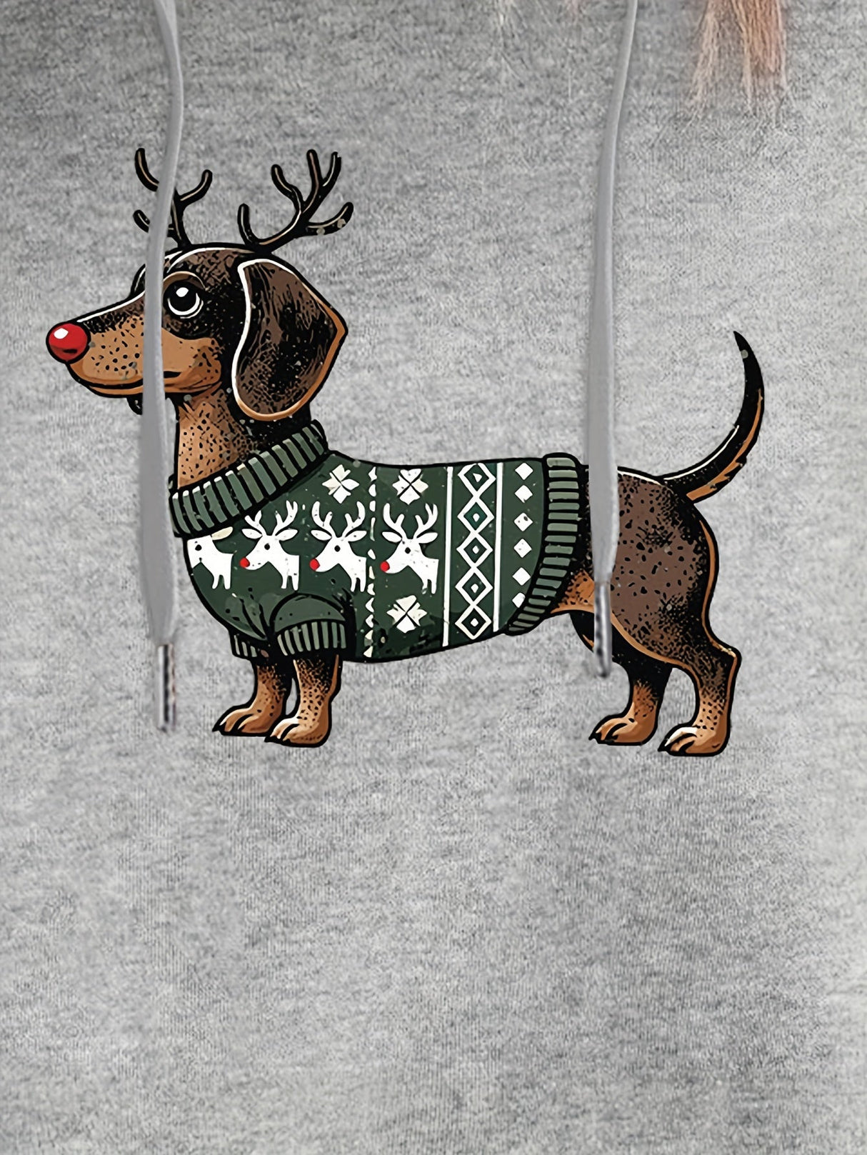 Dame Jule Hoodie med Gravhund Print – Varm Vinter Hoodie