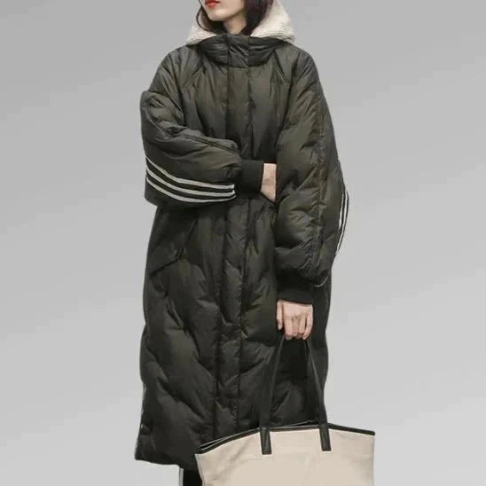 Quiltet lang hættejakke til damer