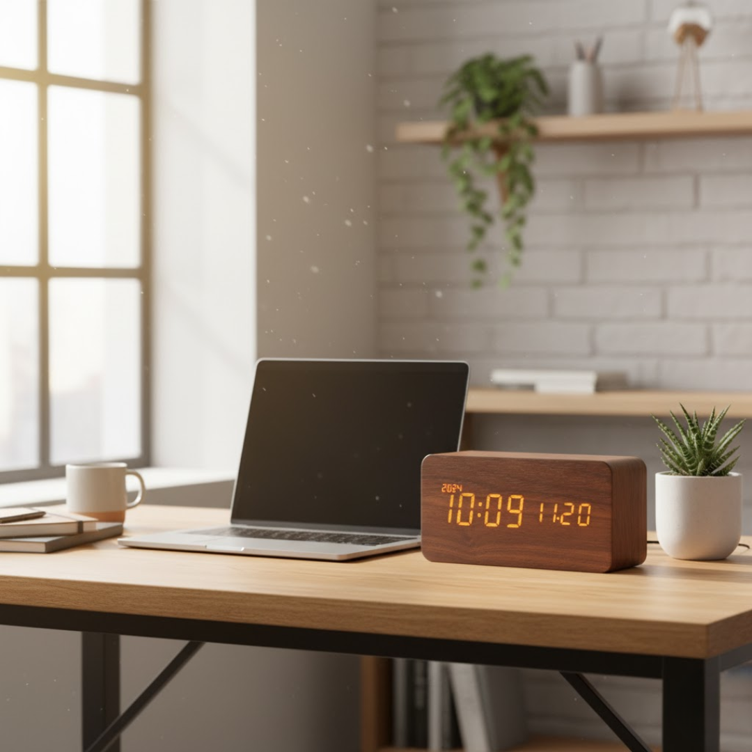 Digitalt Træ LED Ur – Visning af Tid, Dato & Temperatur