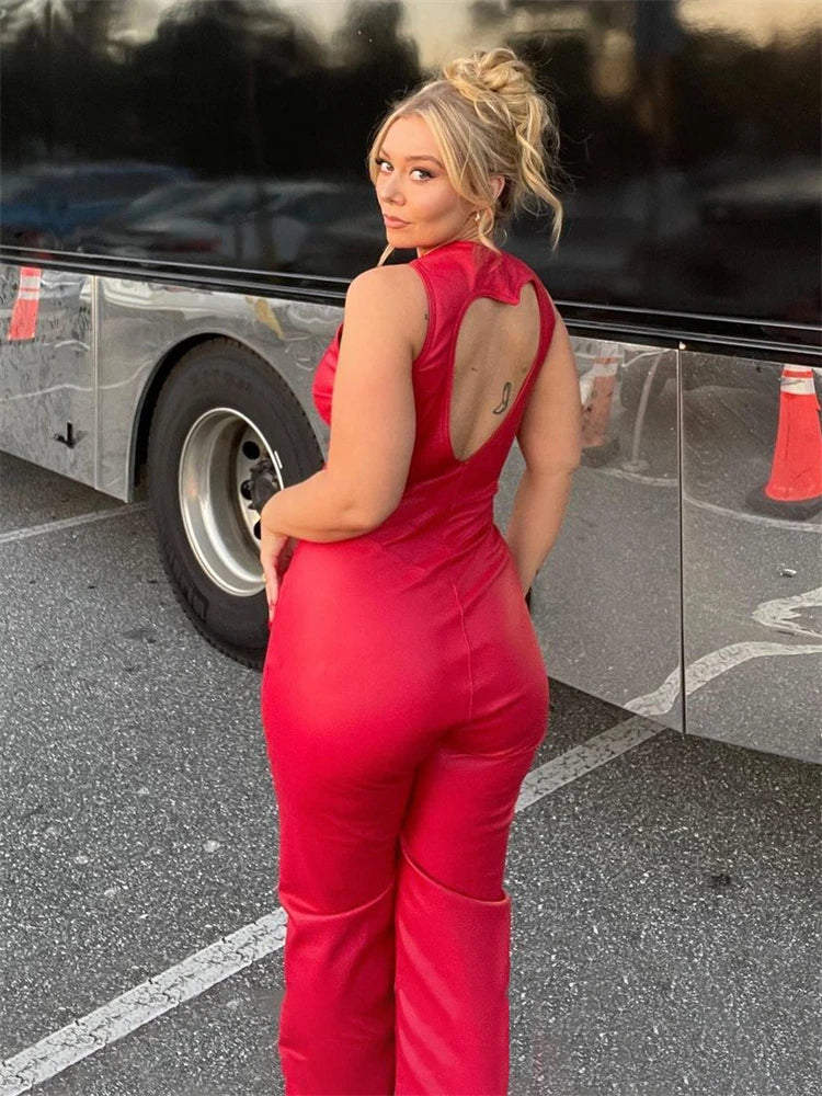 Rygløs Hjerteformet Denim Jumpsuit til Kvinder