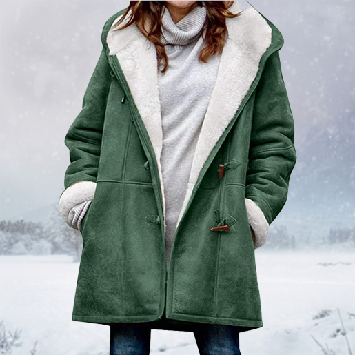 Women's winter jacket – Warm sherpa jacket with hood and toggle closure