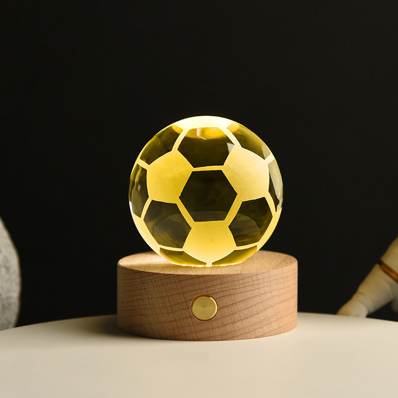 3D Krystal LED Lampe – Dekorativ Lysbold med Træbase