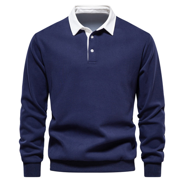Elegant Herre Langærmet Polo Shirt med Klassisk Krave