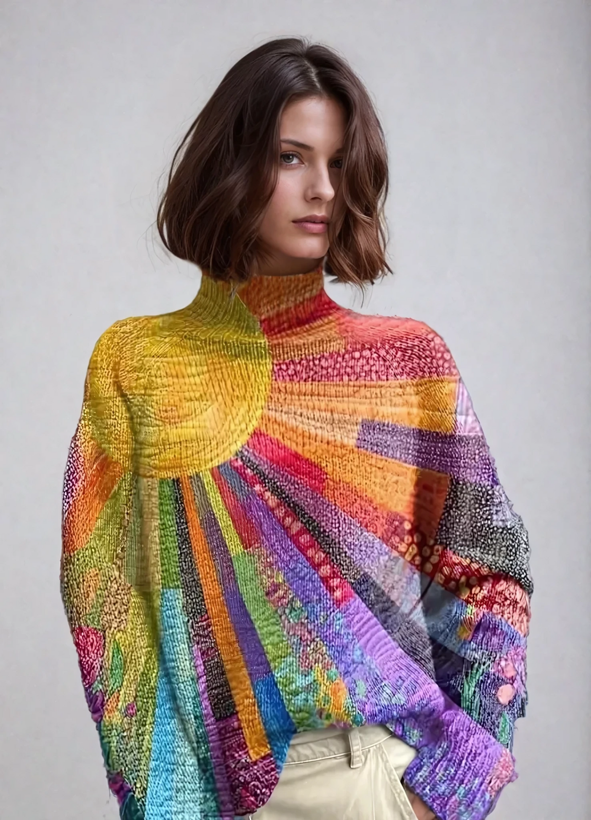 Multicolored Turtleneck Sweater for Women