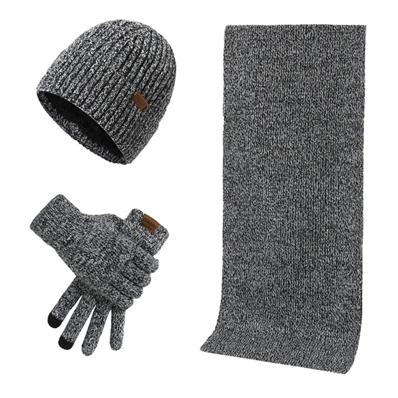 Knitted winter set with hat, scarf, and gloves