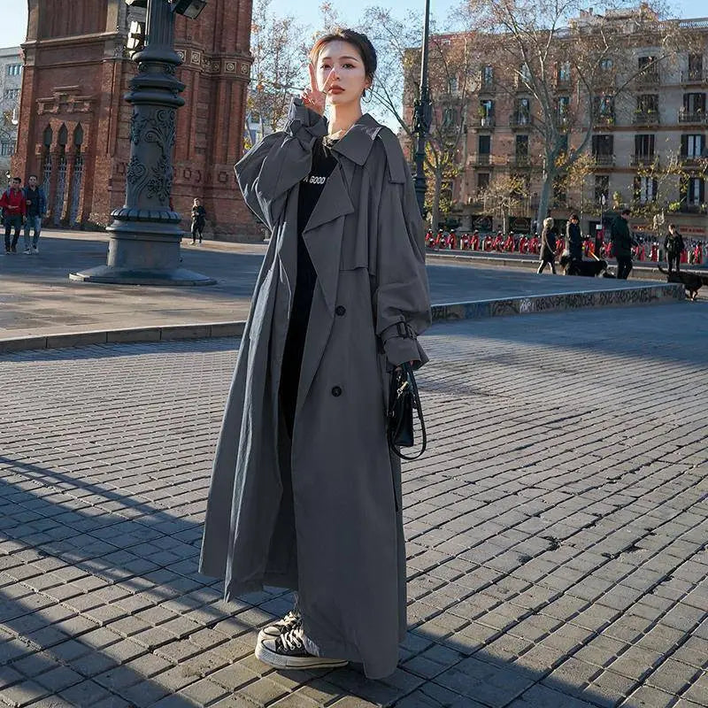 Maxi-lang Oversized Trenchcoat til Elegant Stil