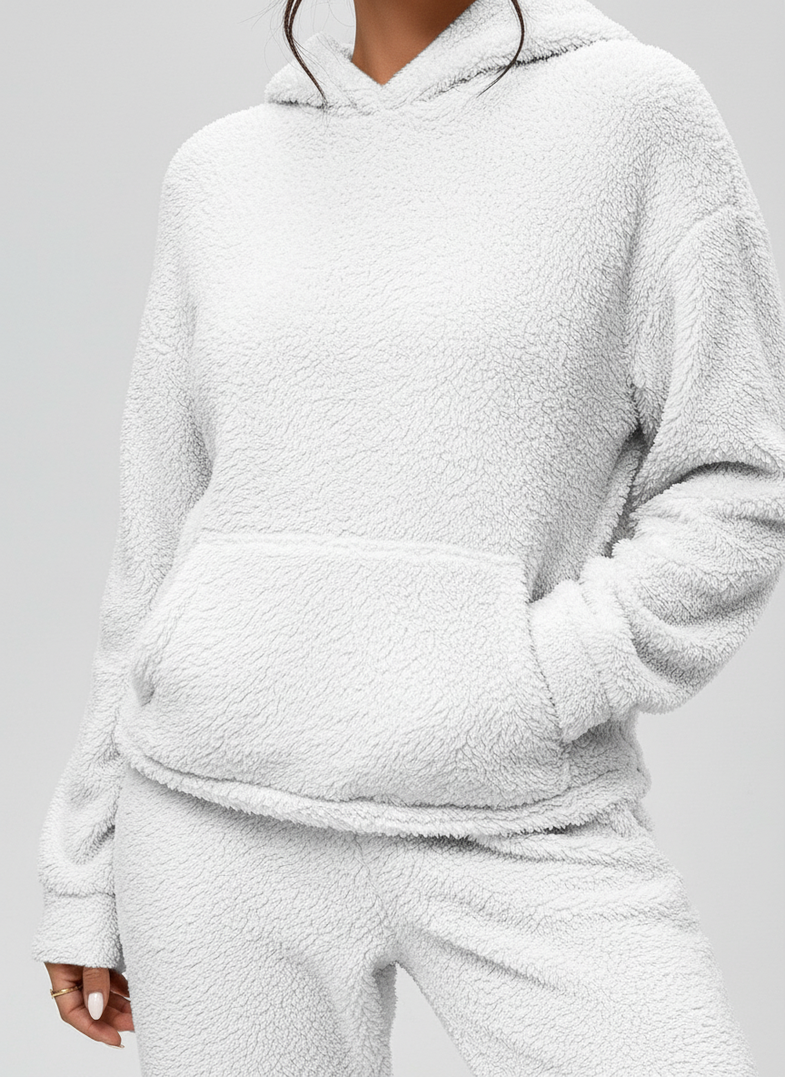 Dame Fleece Loungewear Sæt – Blød Hættetrøje & Bukser til Vinter