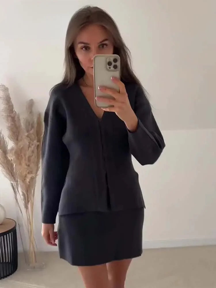 Elegant Blazer og Nederdel Sæt til Damer