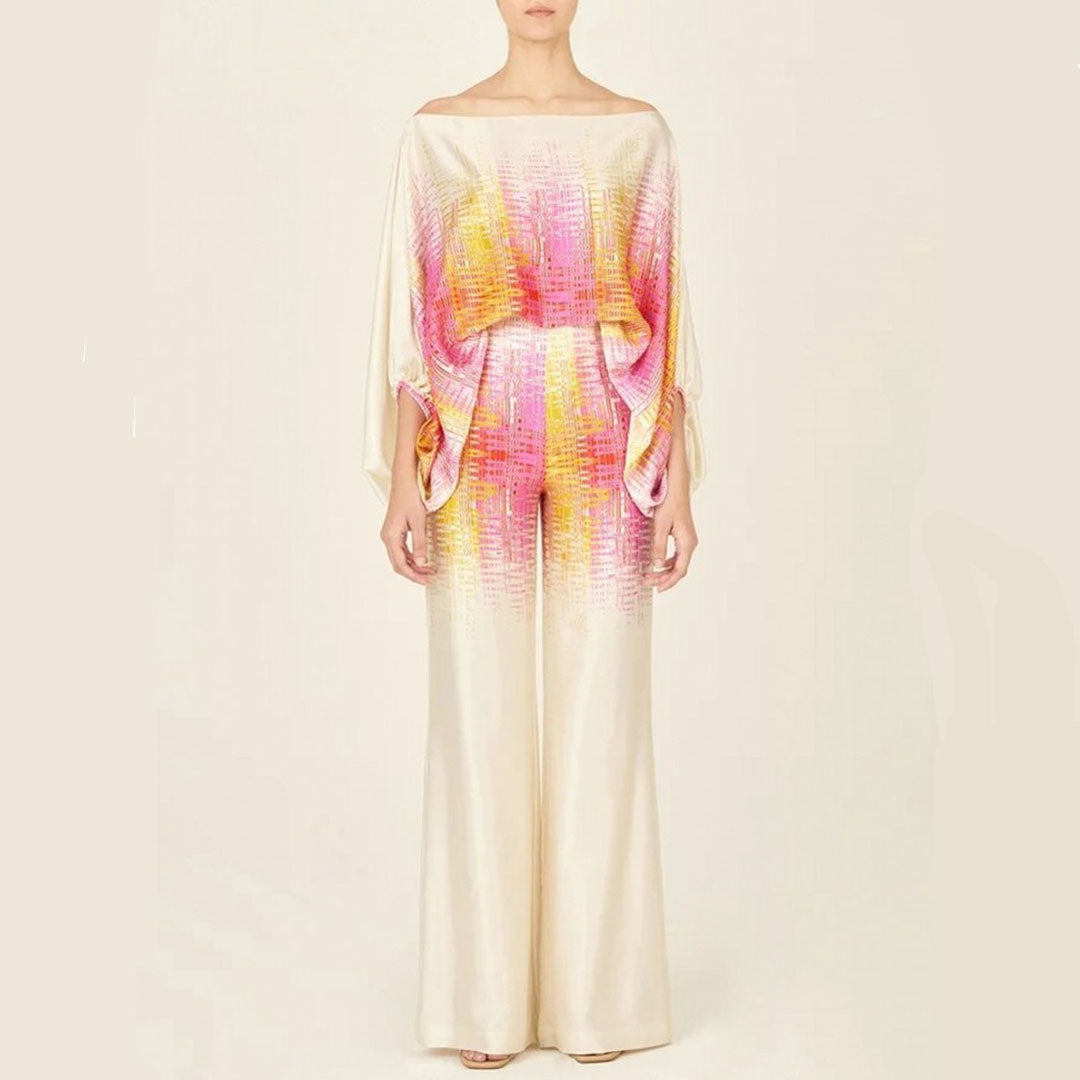 To-delt Satin Sæt med Mønster til Damer