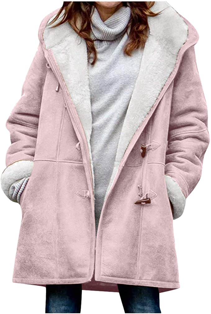 Women's winter jacket – Warm sherpa jacket with hood and toggle closure