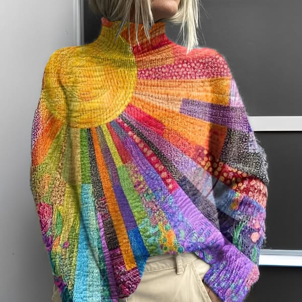 Multicolored Turtleneck Sweater for Women