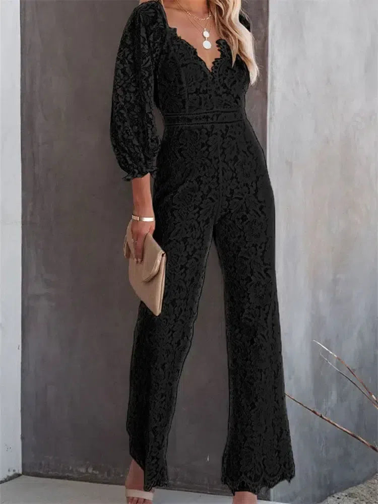 Elegant blonde jumpsuit med V-hals