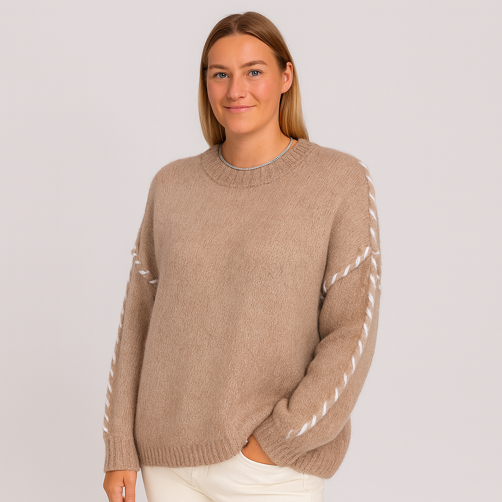 Dame Strikket Sweater – Blød, Varm & Stilfuldt Design med Detalje