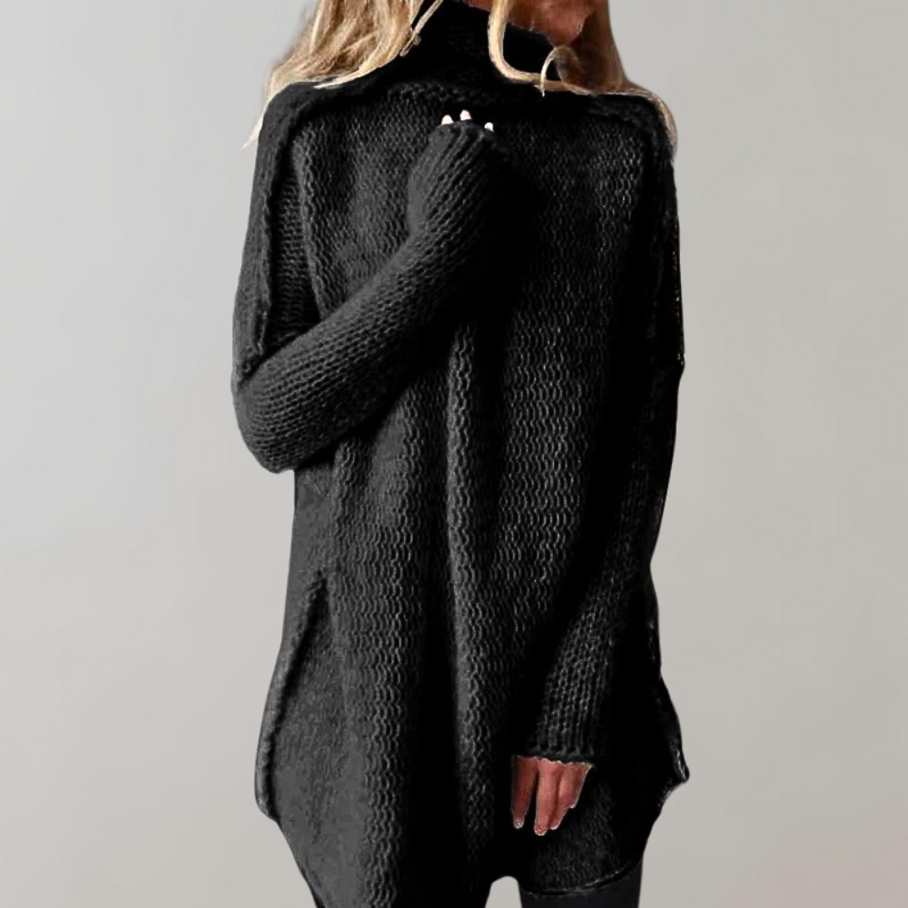 Long and Warm Women's Sweater in Black or Gray