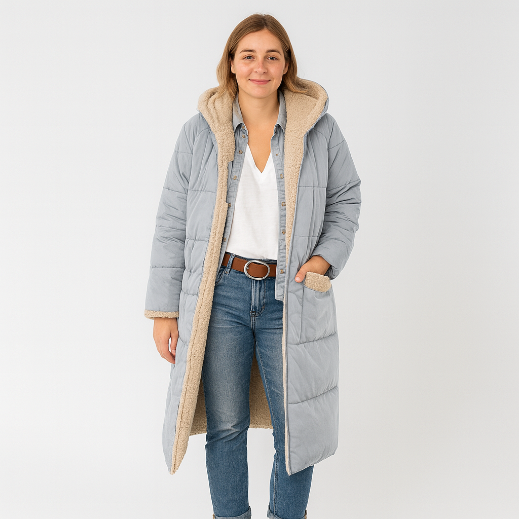 Lady Long Winter Jacket with Hood – Warm, Soft & Stylish