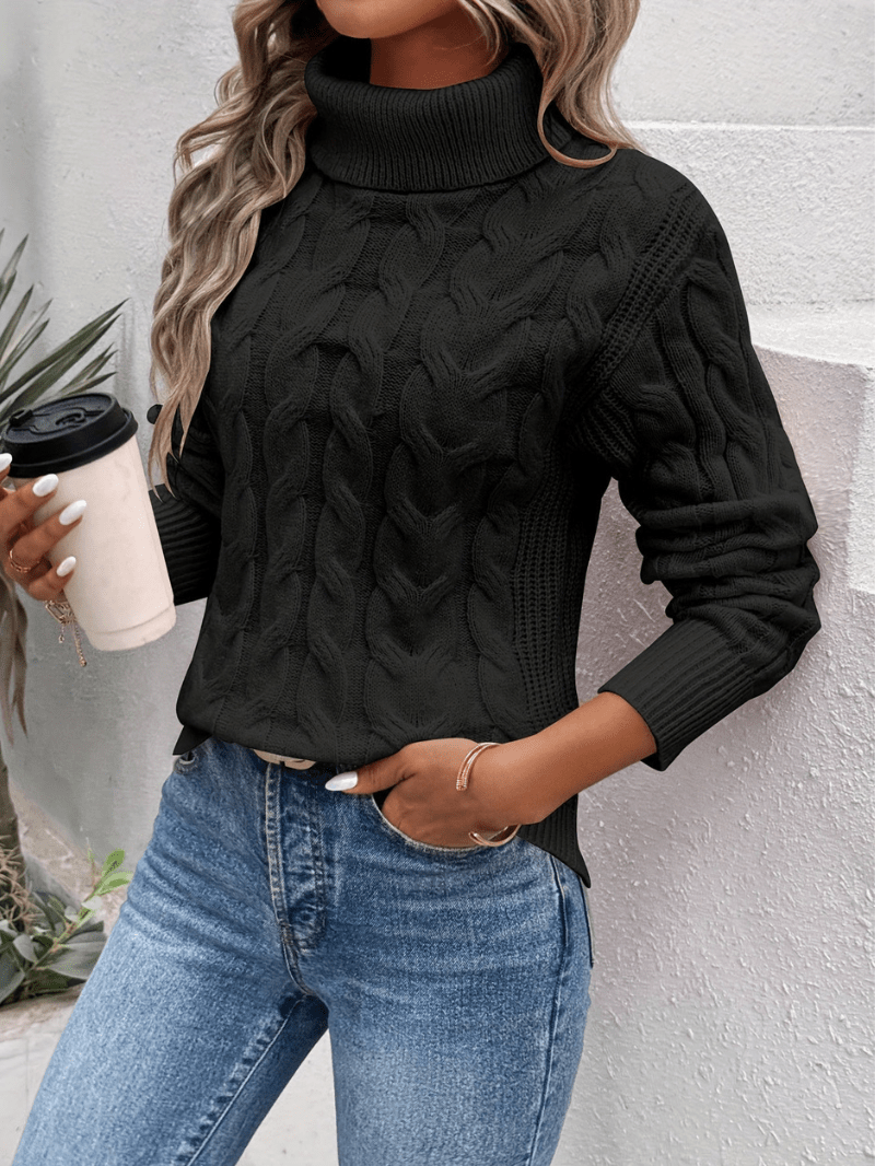 Cable knit turtleneck sweater for women - warm winter jumper