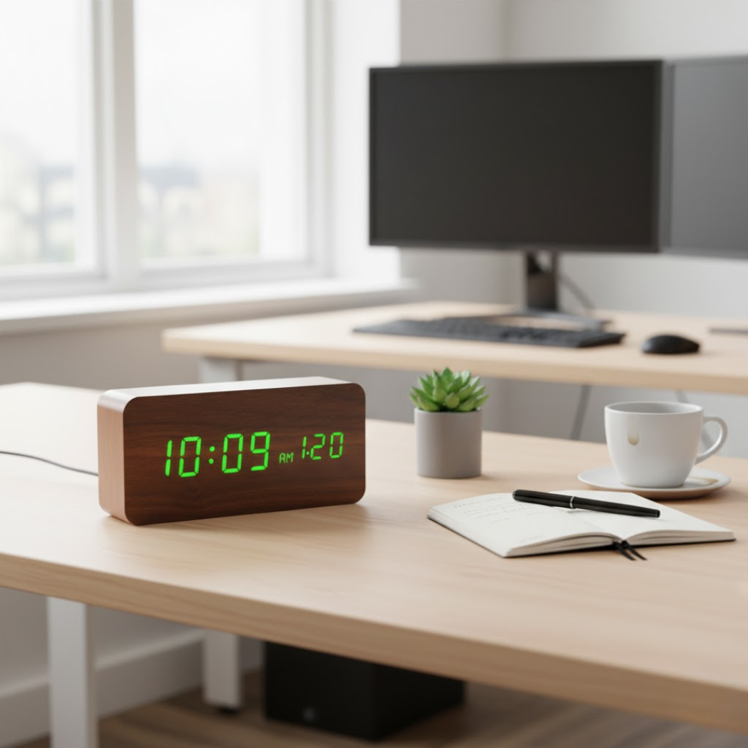 Digitalt Træ LED Ur – Visning af Tid, Dato & Temperatur