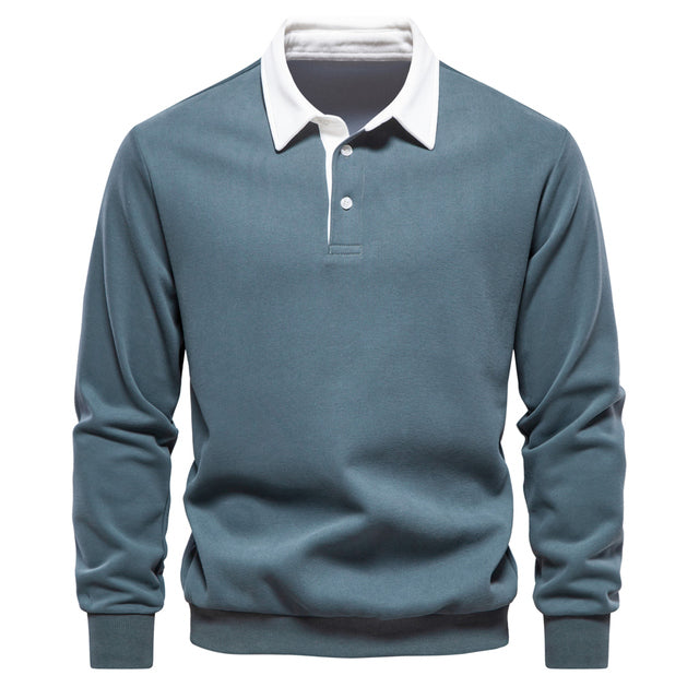 Elegant Herre Langærmet Polo Shirt med Klassisk Krave