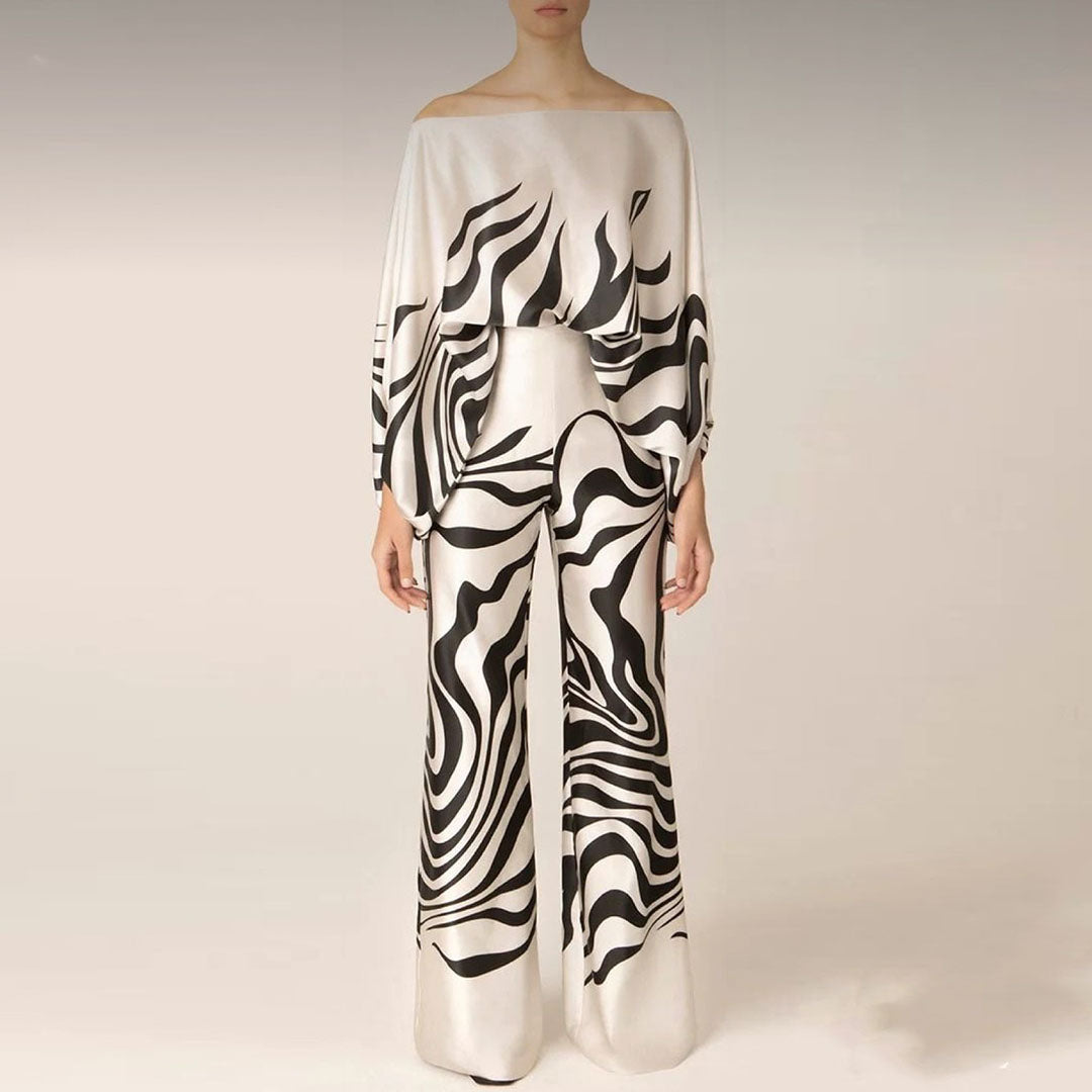 To-delt Satin Sæt med Mønster til Damer