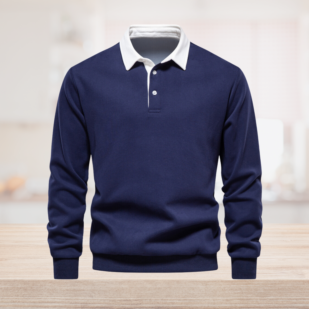 Elegant Herre Langærmet Polo Shirt med Klassisk Krave