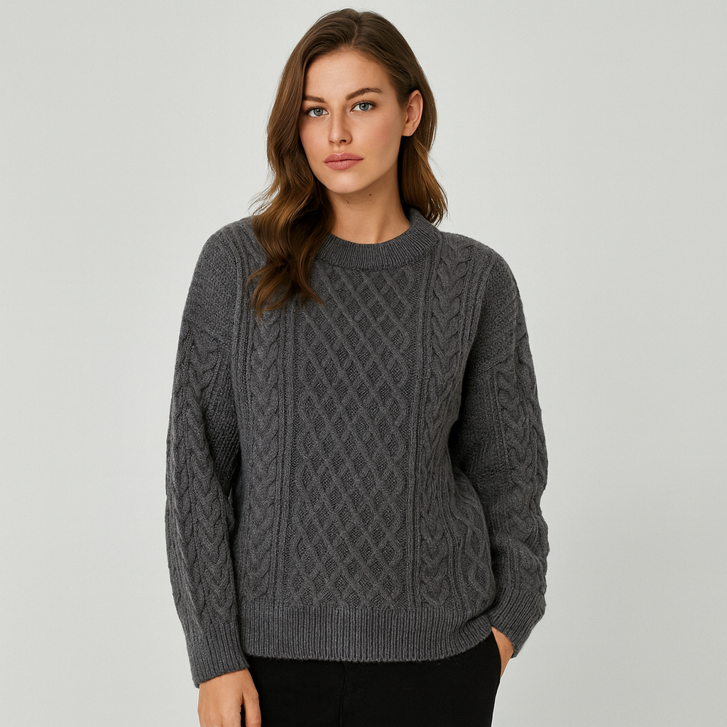 Dame Striktrøje med Kabelmønster – Varm, Blød & Stilfuld