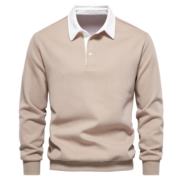 Elegant Herre Langærmet Polo Shirt med Klassisk Krave