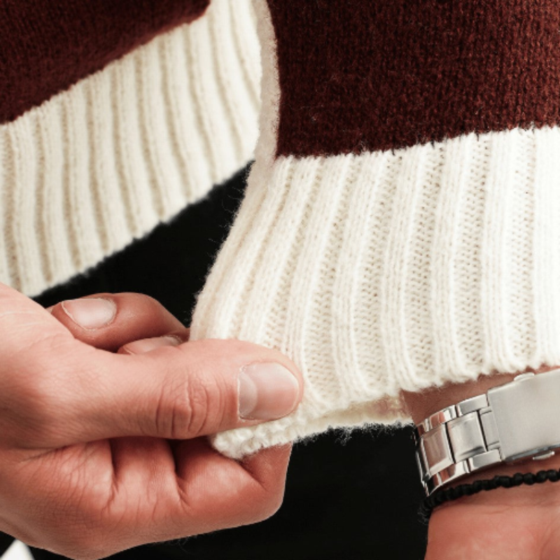 Herre Strikket Rullekrave – Stilfuld Colorblock Vintertrøje