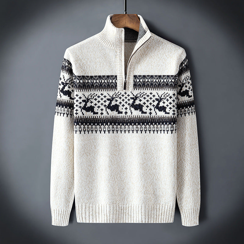 Herre vintertrøje med nordisk print – komfortabel half-zip sweater