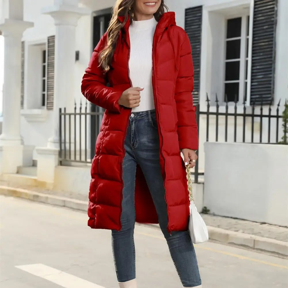 Damen Lange Winterjacke – Warme Gepolsterte Jacke mit Kapuze