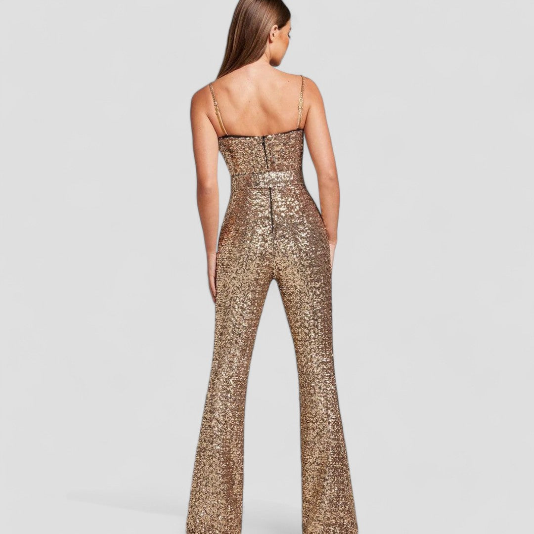 Glamourøs Paillet Jumpsuit med Sweetheart Halsudskæring
