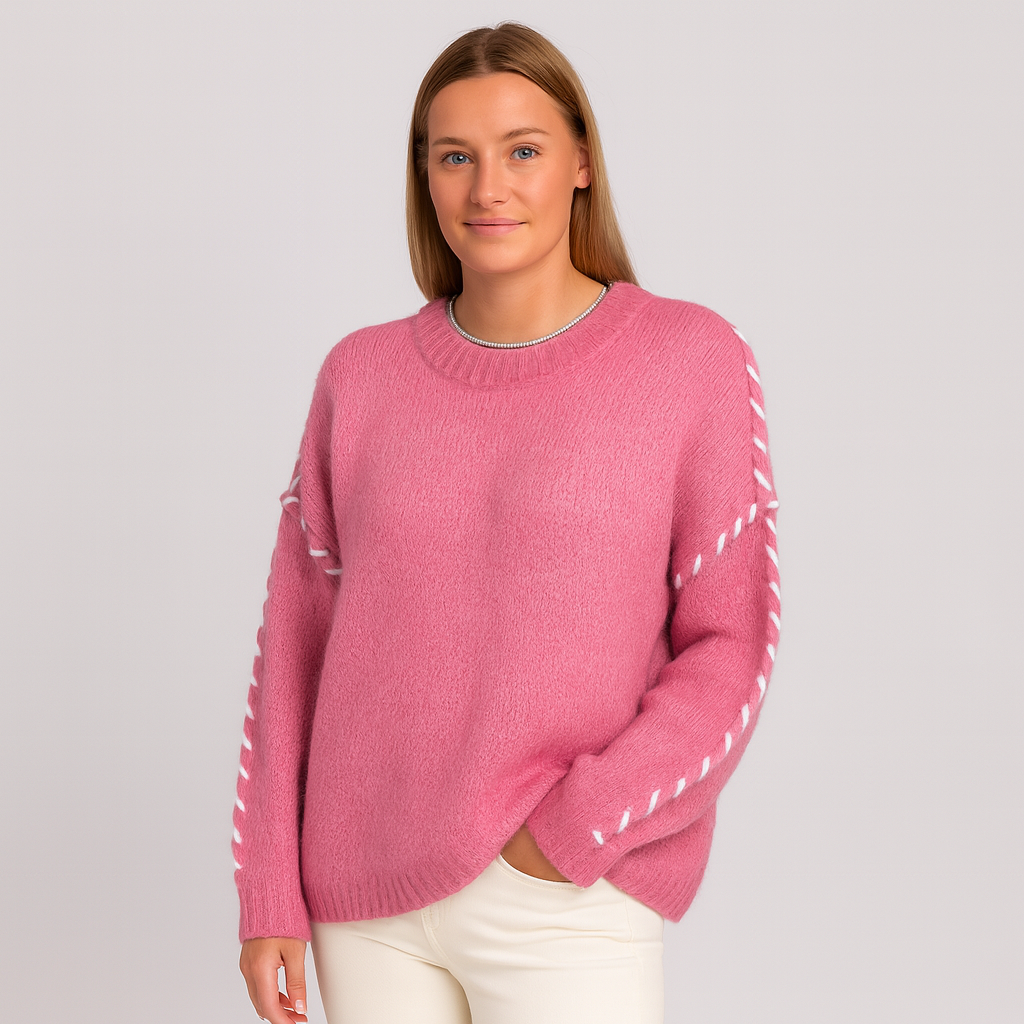 Dame Strikket Sweater – Blød, Varm & Stilfuldt Design med Detalje