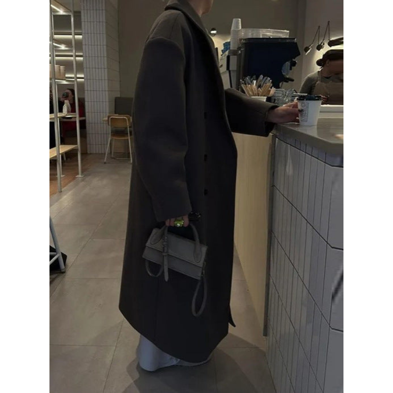 Dame Lang Elegant Frakke – Stilfuld Overfrakke med Klassisk Snit