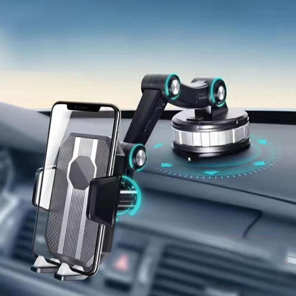 Justerbar mobilholder til bil med 360° arm og dashboardbase