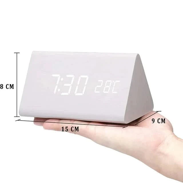 Digital Wood LED Alarm Clock – Modern Design with Temperature Display