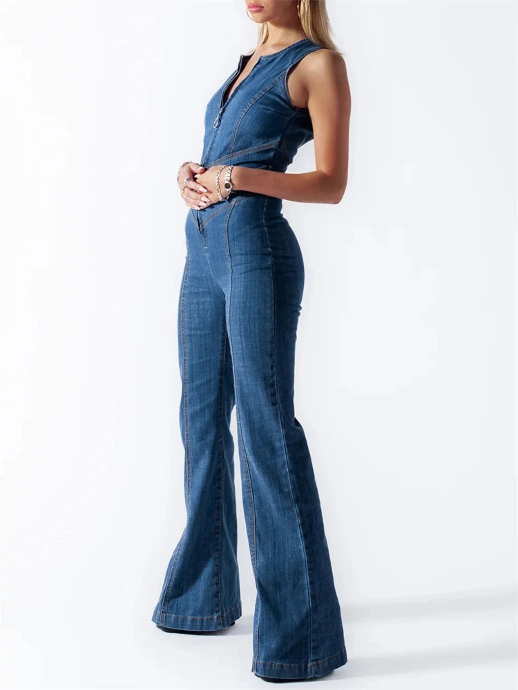 Rygløs Hjerteformet Denim Jumpsuit til Kvinder