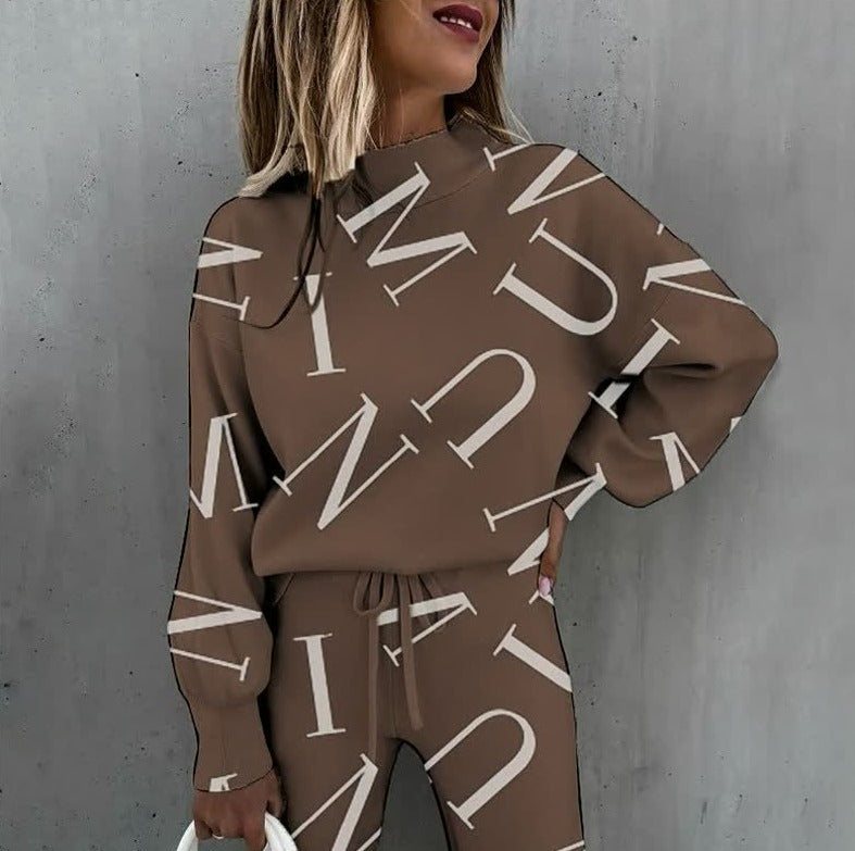 Dame Loungewear Sæt – Blødt To-delt Sæt med Stjerneprint