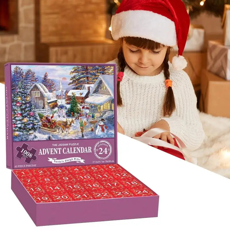 Puslespils Adventskalender med 24 Luger – 1008-Brikkers Juleudgave