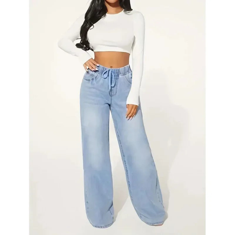 Dame Wide-Leg Jeans – Trendy Straight Jeans with High Waist