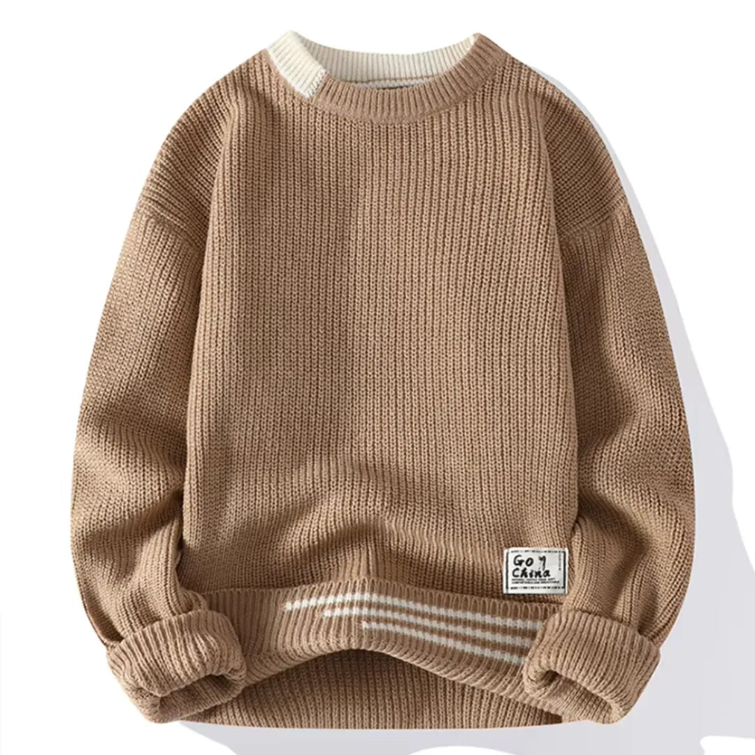 Herre Strikket Sweater – Casual Komfortabel Sweater med Stribedetalje