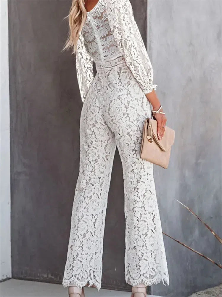 Elegant blonde jumpsuit med V-hals
