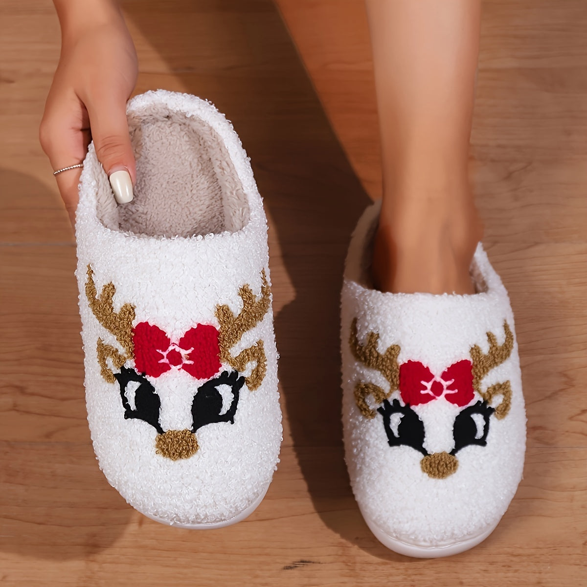 Christmas slippers for women – warm winter slippers with festive design
