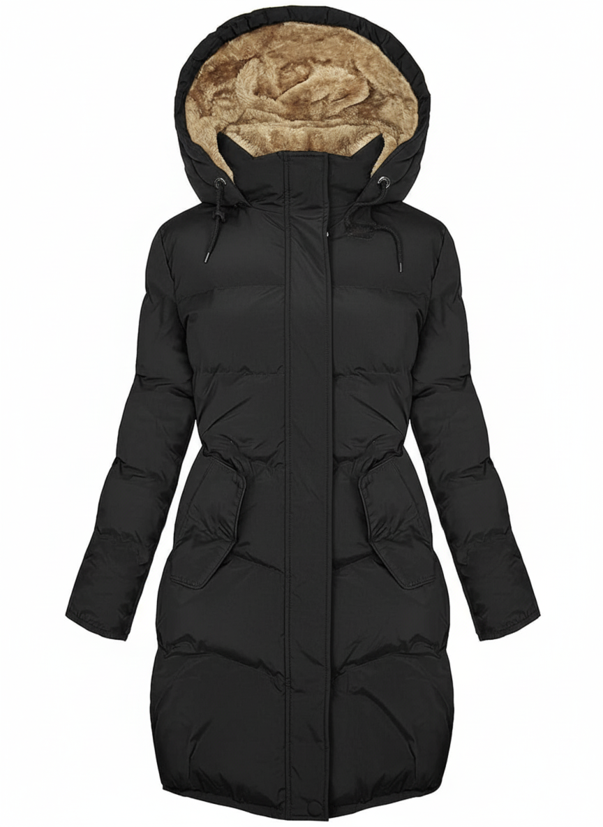Lang Vatteret Dame Vinterjakke med Hætte – Varm & Stilfuld