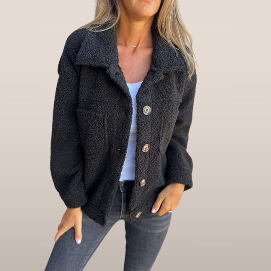 Teddy Jakke med Blødt Stof og Knaplukning