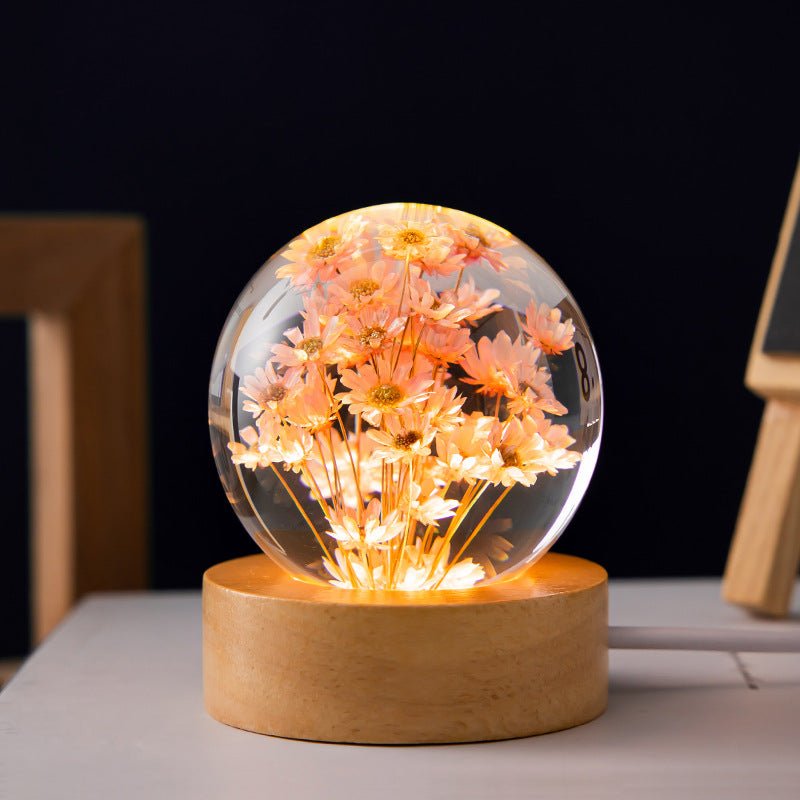 3D Krystaller Blomsterlampe med USB og Harpiks Design
