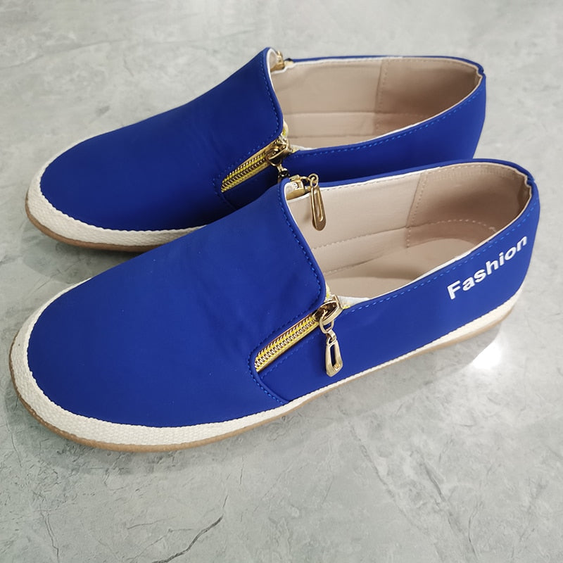 Komfortable Flade PU Sko med Lynlås