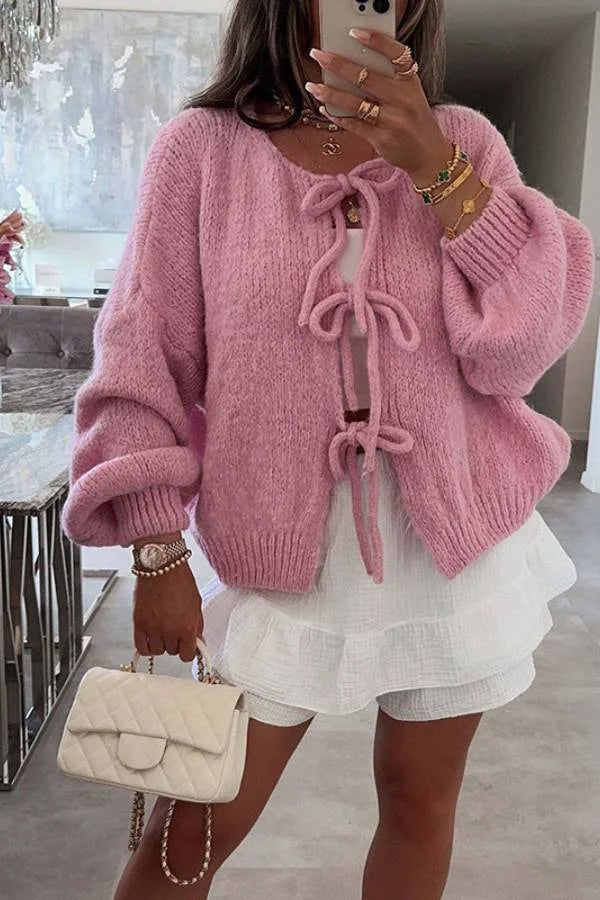 Vest Med Sløjfer Foran - Akryl Cardigan