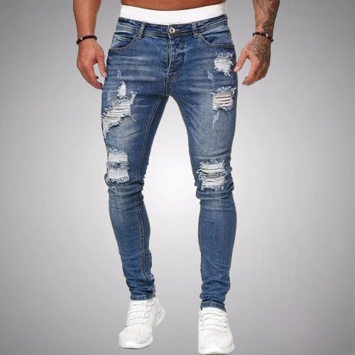 Herre Slim-Fit Ripped Jeans i Premium Bomuld
