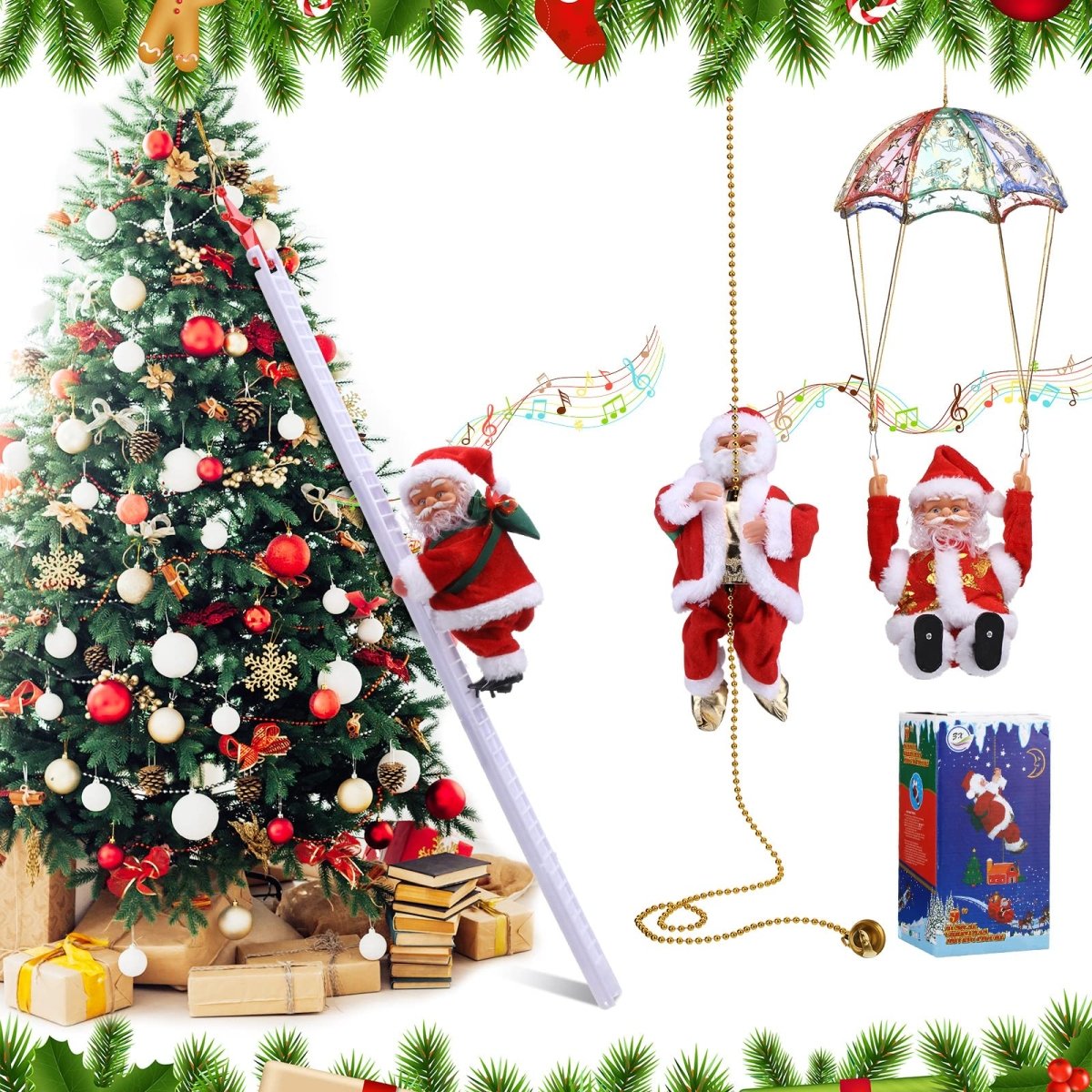 Weihnachtsmann Dekorationsset – Kletternde & Fallschirm Weihnachtsornamente