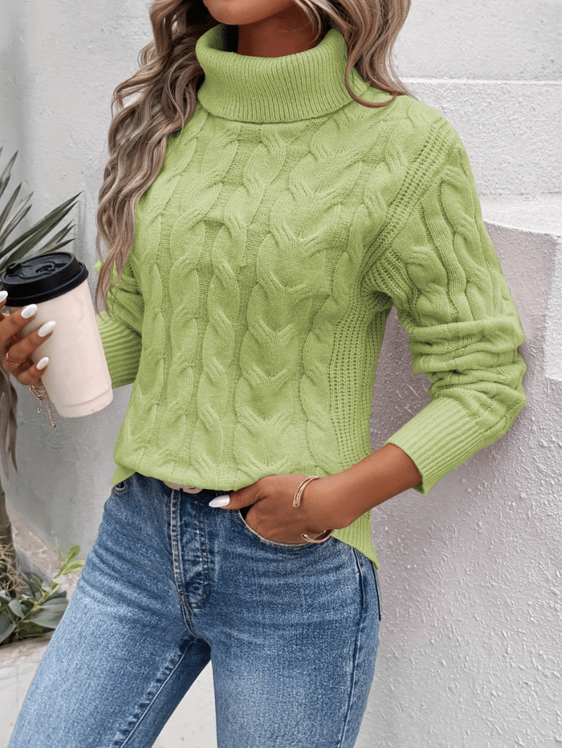 Cable knit turtleneck sweater for women - warm winter jumper
