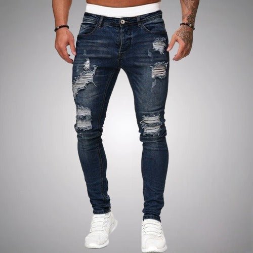 Herre Slim-Fit Ripped Jeans i Premium Bomuld